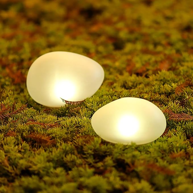 Solar Pebble Light, Waterproof Solar LED Garden Lighting Stone lamp Ground Lamp Outdoor Wall Lamp for Outdoor Landscape Yard Path Fence Lawn Tree Park Decoration Lights (Warm White 2pcs)