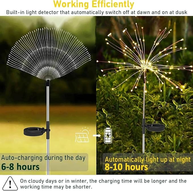 Redefun Solar Fireworks Lights for Outside 2 Pack 120 LEDs Solar Garden Decor, 8 Modes Tall Sparkler Light Outdoor Waterproof Starlit Starburst Lights for Yard Flower Bed Lawn Pathway Decorations