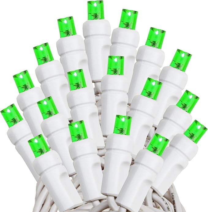 Novelty Lights 11ft Christmas String Lights, 50 Green LED Bulbs on White Wire, 2.5" Spacing, Connectable Indoor Outdoor Commercial Grade Lighting for Holidays Patio Weddings