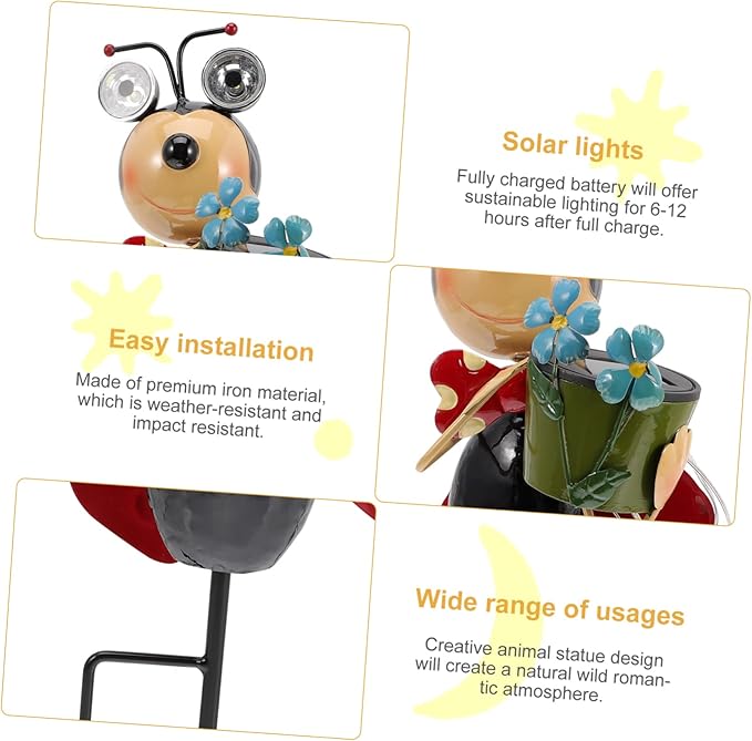 BESPORTBLE Solar Garden Stake Lights Ladybug Statue Landscape Decor Iron Material Lighting