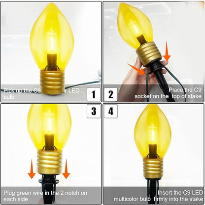 2 Pack 7FT LED Jumbo C9 Christmas Lights Pathway,4 Christmas Walkway Lights with Pathway Marker Stakes,Jumbo Clear Multicolor Big Light Bulb for Driveways Garden Holiday Christmas Decor