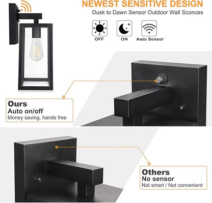 SHINE HAI Dusk to Dawn Sensor Outdoor Wall Sconce, Extra Large Exterior Lantern Fixture with E26 Base, Wall Mount Waterproof Lamp for Porch, Doorway