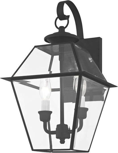 Livex Lighting 2281-04 Westover 2 Light Outdoor Black Finish Solid Brass Wall Lantern with Clear Beveled Glass