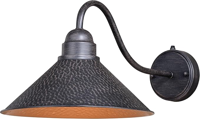 VAXCEL Outland 9.5 in. H 1-Light Aged Iron and Light Gold Dusk to Dawn Sensor Farmhouse Outdoor Wall Sconce, Gooseneck Metal Shade, Dark Sky Compliant for Exterior Porch Patio Front Door or Garage