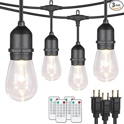 Mlambert 144Ft(3x48ft) 3-Color in 1 48Ft Remote LED Dimmable Outdoor String Lights, Plug-in 2700K/4000K/5000K Waterproof Light for Patio Backyard