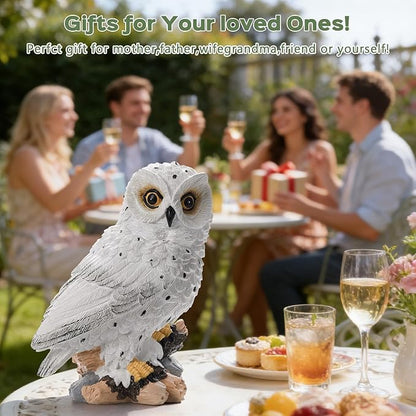 Solar Owl Garden Outdoor Statue,Owl Figurine Sculpture with LED Lights for Porch Patio Lawn Yard Deck Spring Decor - Ideal Easter Day Housewarming Christmas Gift for Women Men Owl Lover(White)