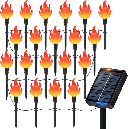 ALENEY Christmas Solar Lights Outdoor,37ft Cute Flame Light String with Stake, Waterproof 20 LED Garden Decor for Outside Patio Pathway Yard Christmas Halloween Decorations, Warm White