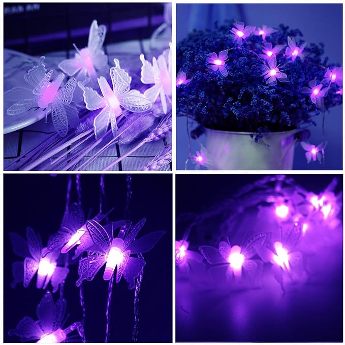 Butterfly String Lights,AMZSTAR Waterproof 20FT 30LED Butterfly Solar Light Outdoor Solar Rope Lights Fairy Light Decorative Garden Lights for Cafe Patio Party Garden Wedding (Purple)