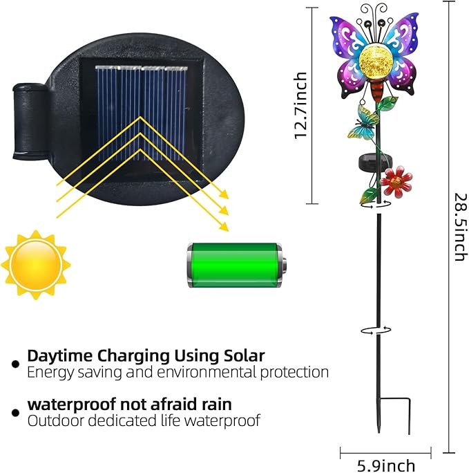 Solar Butterfly Garden Stake Lights Outdoor Waterproof Metal Butterfly Solar Lights for Outside Yard Patio Decor Garden Stakes Decorative Outdoor Lawn Ornaments Housewarming Gardening Gifts for Women