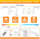 192FT(2x96FT) LED Outdoor String Lights, Linkable Patio Light with 60+3 2700K Waterproof Dimmable Hanging Bulbs for | Lumora