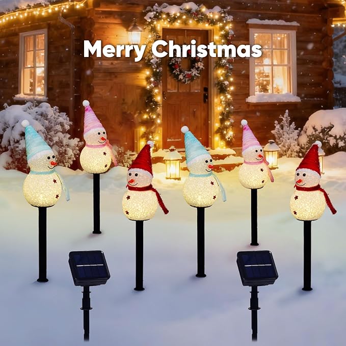 Homemory 3 Pack Solar Christmas Snowman Pathway Lights Outdoor Decor, Waterproof Lights Stakes for Winter Yard, Patio, Backyard, Porch, Lawn (Multicolor)
