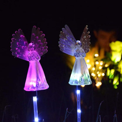 2 Packs Solar Angel Lights Outdoor, Color Changing Landscape Path Lights, Waterproof Cemetery Decorations for Grave, Memorial Garden, Backyard, Lawn, Pathway