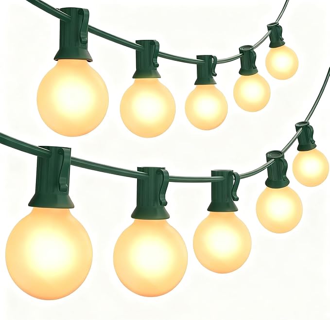 SUNSGNE G40 Round Christmas Lights Outdoor, 25ft Vintage Christmas Globe Lights with 27 5W Frosted White Lights(2 Spare) for Outdoor Garden Party Wedding Backyard Patio Decor, Green Wire