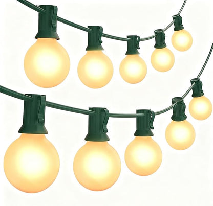 SUNSGNE G40 Round Christmas Lights Outdoor, 25ft Vintage Christmas Globe Lights with 27 5W Frosted White Lights(2 Spare) for Outdoor Garden Party Wedding Backyard Patio Decor, Green Wire