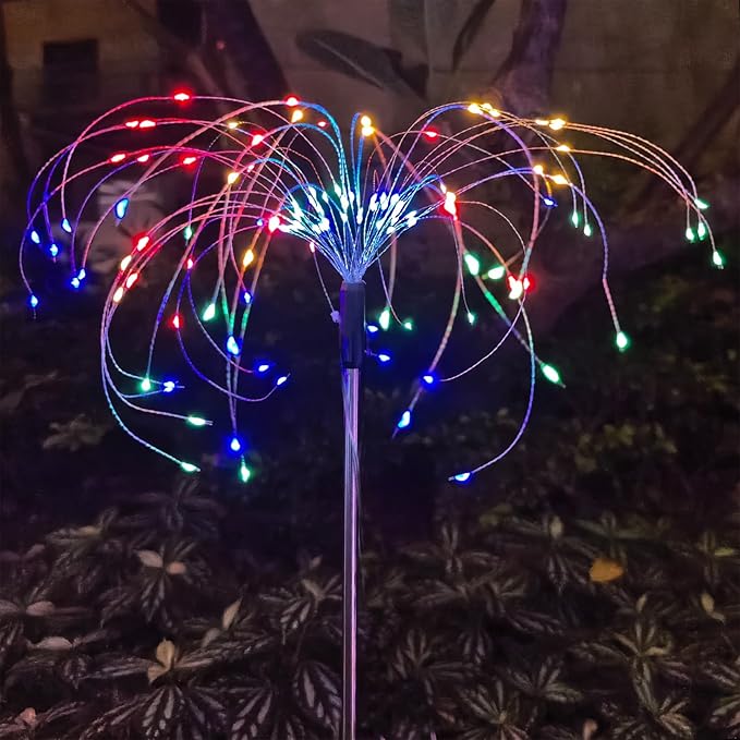 Solar Garden Firework Lights Outdoor Waterproof, 2 Pack 150 LED 8 Lighting Modes Sparklers Solar Twinkling Starburst Lights for Yard Flowerbed Pathway Fence Decorations, Multicolor