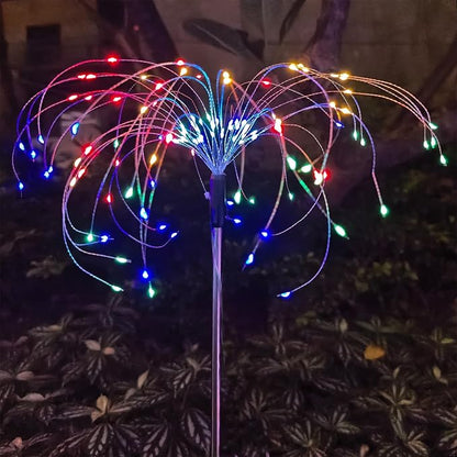 Solar Garden Firework Lights Outdoor Waterproof, 2 Pack 150 LED 8 Lighting Modes Sparklers Solar Twinkling Starburst Lights for Yard Flowerbed Pathway Fence Decorations, Multicolor