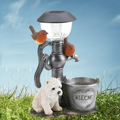 Solar Outdoor Lights, Puppy and Bird Garden Lights, Resin Decorative Lights for Yard, Pathways, Solar Spot Lights Outdoor, Security Lights, Cute Stuff
