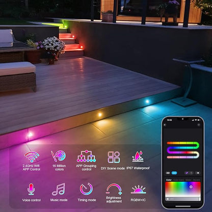 Sumaote LED Deck Lights Kit, 30Pack 1.22" WiFi RGBW+IC Multicolor Dynamic Recessed Low Voltage Deck Lighting Work with Alexa/Google Home, IP67 Waterproof 12V Step Lights Outdoor for Garden Yard Stair