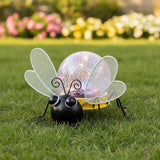 Solar Lights Outdoor Bee Decor with Crackle Glass Globe Lights - Cute Metal Bee Decor for - Garden Figurine Light | Lumora