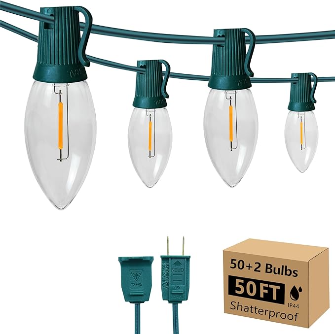 C9 Clear Christmas String Lights, 50FT 52 Bulbs Bright & Warm Outdoor Christmas Lights, Outdoor Indoor Xmas | Lumora