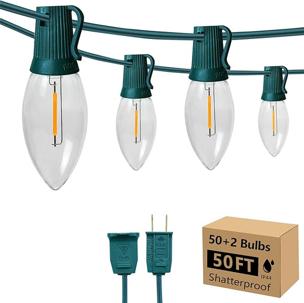 C9 Clear Christmas String Lights, 50FT 52 Bulbs Bright & Warm Outdoor Christmas Lights, Outdoor Indoor Xmas | Lumora