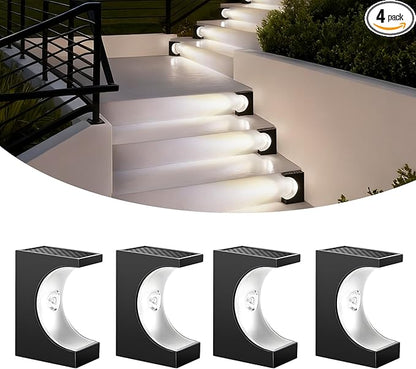 Solar Step Lights 4 Pack, Stair Lights Outdoor Waterproof, LED Step for Outside, Outdoor Solar Powered Step Lighting for Patio Decor, Deck, Porch, Front Door, Walkway (Cool White)
