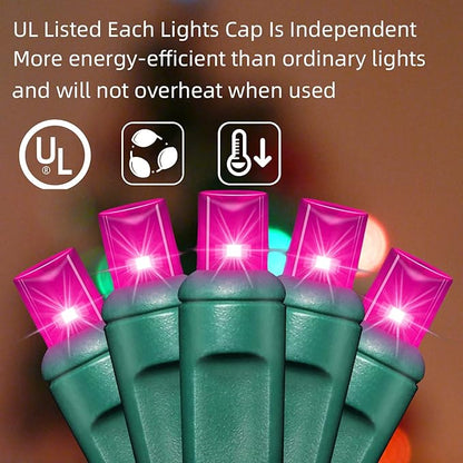 LAMPHOME Pink Valentine's Light,200LED (4pk of 50L) Mini Christmas String Lights,Pink Lights for Outdoor Valentine's Day Garland Wedding Party Xmas Tree Decoration,Commercial Grade