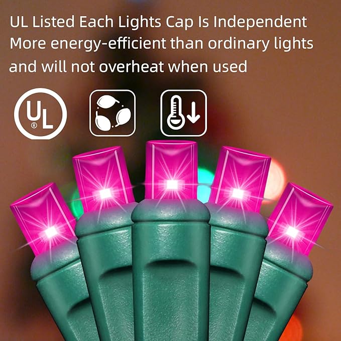 LAMPHOME Pink Valentine's Light, 600LED (24pk of 50L) Mini Christmas String Lights,Pink Lights for Outdoor Valentine's Day Garland Wedding Party Xmas Tree Decoration,Commercial Grade
