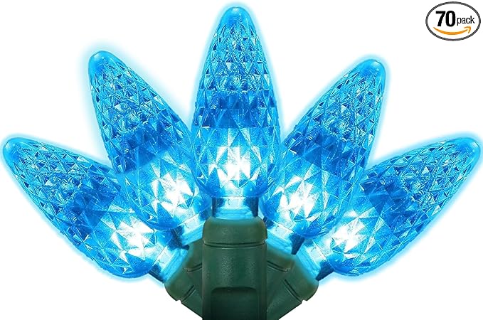 70 Count C6 LED Christmas Lights - 35.5ft Aqua String Lights, Indoor/Outdoor, Commercial Grade, Waterproof, UL | Lumora