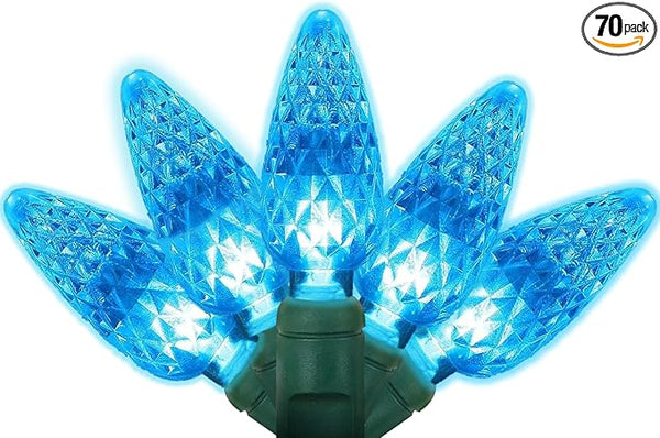 70 Count C6 LED Christmas Lights - 35.5ft Aqua String Lights, Indoor/Outdoor, Commercial Grade, Waterproof, UL | Lumora