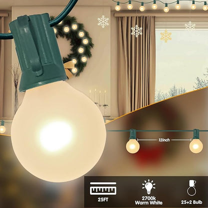 G40 Christmas Lights 25Ft Frosted Christmas Lights with 27 Edison Incandescent Round Bulbs,Connectable Xmas Globe Light for Indoor/Outdoor Tree Holiday Party Garden Decor,Green Wire