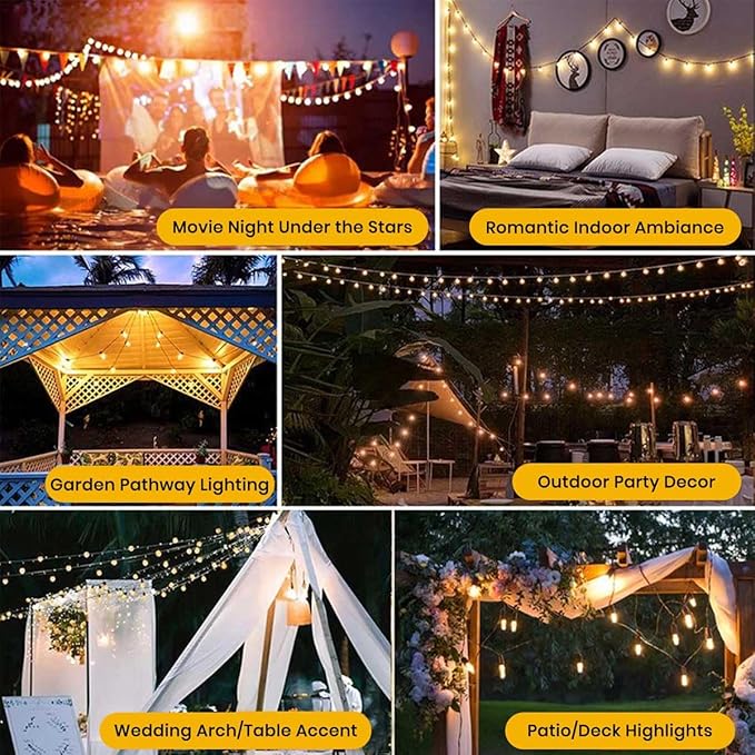 VENETIO 30LED 12m Solar String Lights Outdoor Waterproof, [3000K Auto Light-Sensing] 50,000H Long-Lasting, 8 Lighting Modes + 4 Timer/Dimmer Remote Control, Shatterproof IP54 Garden Patio Lights