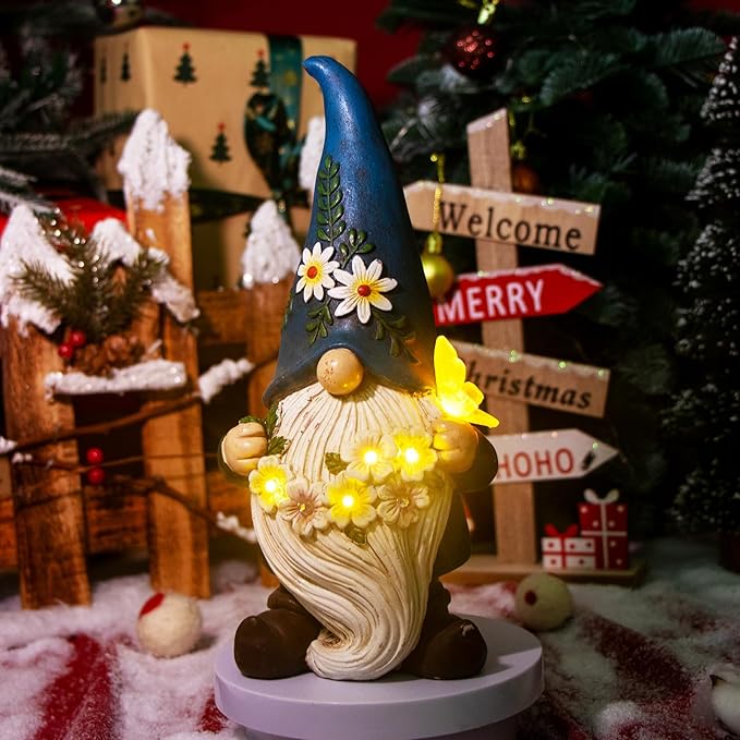 DKJOCKY Gnome Garden Decor Statue with Solar Light Lantern, Funny Waterproof Resin Figurine Outdoor Decorations for Yard Patio Lawn Balcony Porch, Birthday Gifts for Women Mom Grandma