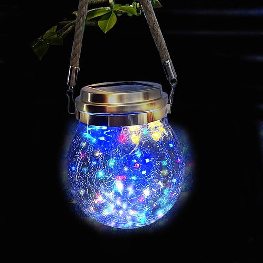 Hanging Outdoor Solar Lights,VGE 30LED Cracked Glass Ball Decorative Lights,Solar Powered Waterproof Landscape with Handle for Tree Yard Garden Patio Fence Holiday Decor(Multicolor)