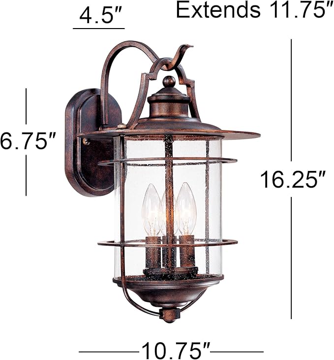 Franklin Iron Works Casa Mirada Rustic Industrial Farmhouse Outdoor Wall Light Fixture Bronze 3-Light 16 1/4" Clear | Lumora