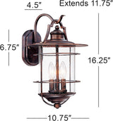Franklin Iron Works Casa Mirada Rustic Industrial Farmhouse Outdoor Wall Light Fixture Bronze 3-Light 16 1/4" Clear | Lumora