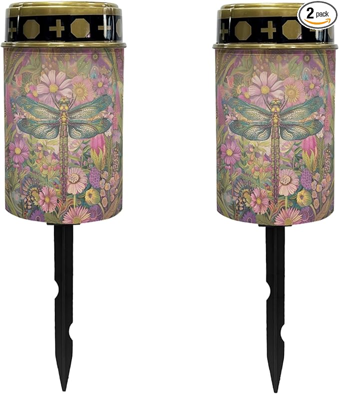 Dragonfly-Pink Floral Solar Outdoor Lights Solar Garden Stake Lights Waterproof Pathway Lights Flameless Landscape Lighting Walkway Lights Solar Powered Light Wall Light Auto On/Off