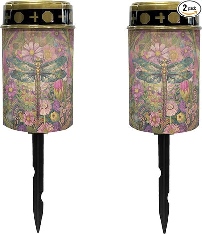 Dragonfly-Pink Floral Solar Outdoor Lights Solar Garden Stake Lights Waterproof Pathway Lights Flameless Landscape Lighting Walkway Lights Solar Powered Light Wall Light Auto On/Off