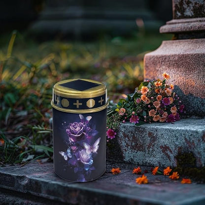 Butterfly Rose Solar Lights for Cemetery Grave Solar Lights for Cemetery Memorial Stake Solar Lights Waterproof Outdoor Garden Stake Solar Cemetery Cross for Grave Yard Decorations