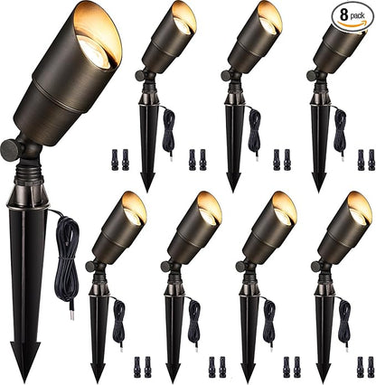 Gardenreet Spot Light Brass - Outdoor Landscape Spotlights 12V, LED Low Voltage Landscaping Uplights, All Weather Hard-Wired Bronze for Backyard Lawn with No Bulbs (8 Pack)
