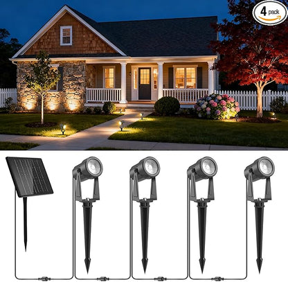 ZYAN Solar Landscape Spotlights, Separate Monocrystalline Panels & USB-C Powered 5400mAh All-Night Auto On Off Dusk to Dawn, Outdoor IP65 Waterproof, Warm White for Yard Pathway Patio (4 Pack)