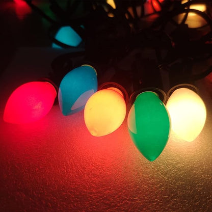 C7 Christmas Lights Outdoor 25Ft Vintage Christmas Lights 25 Ceramic Colorful Bulb Light, Multicolor Christmas String Light for Outdoor Patio Holiday Wedding Party Xmas Decorations