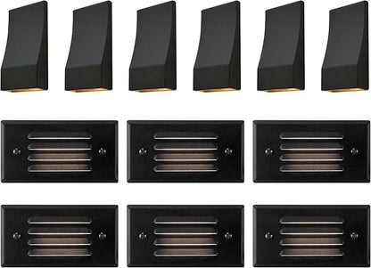 GKOLED 6 Pack Surface Mount Low Voltage LED Step Light and 6 Pack Low Voltage LED Wedge Deck Rail Light