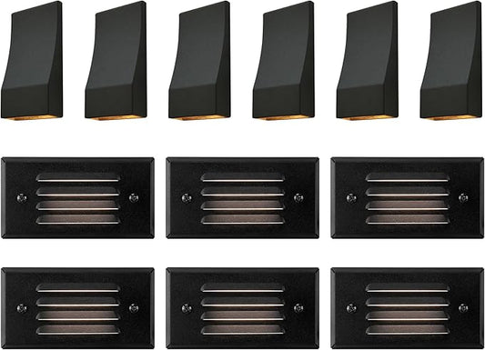 GKOLED 6 Pack Surface Mount Low Voltage LED Step Light and 6 Pack Low Voltage LED Wedge Deck Rail Light