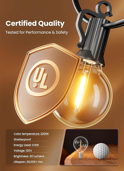 Brightown 209FT LED Outdoor String Lights - Patio Lights with 100 Shatterproof Clear Dimmable Edison Bulbs, Waterproof Connectable Hanging Lights for Outside Backyard Porch Party Christmas Decoration