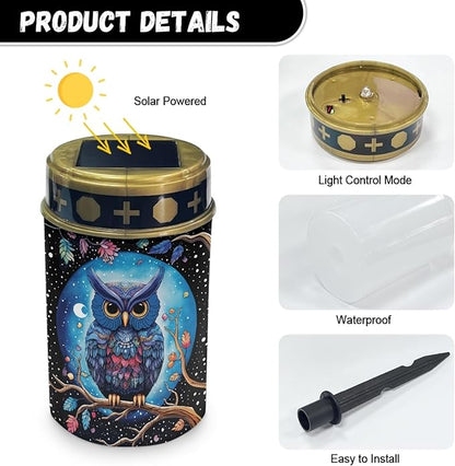 Galaxy Owl Outdoor Solar Lights for Yard Patio Landscape Lighting Solar Pathway Lights Warm White Solar Garden Stake Lights LED Solar Lantern Flameless Solar Powered Fairy Lights