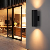 mirrea 14" Modern Outdoor Porch Light Patio Light in 2 Lights with Aluminum Cylinder and Tempered Glass Cover | Lumora