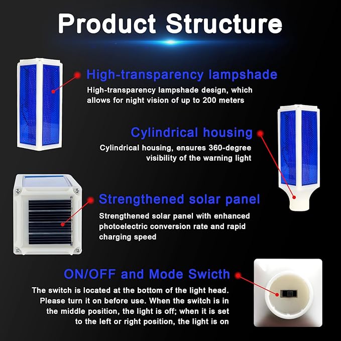 Aolyty Solar Lights Outdoor, Waterproof Driveway Markers Reflective, Warning Flash Light with 2 Lighting Modes, LED Solar Light 4 Pack for Parking Lots, Yard, Sidewalk, Stop Sign, 30 Inches (Blue)