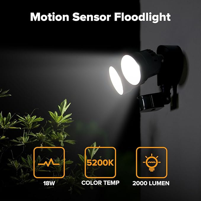 LUTEC Shrimp P6221B-PIR24 2000 Lumen 18 Watt 26 LED Motion Activated Integrated Dual-Head Floodlight Outdoor, IP54 | Lumora