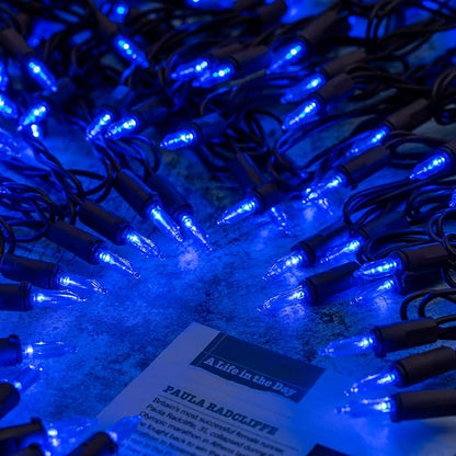 YULETIME 200 Blue LED Christmas Lights, 66 Feet Brown Wire UL Certified Commercial Grade Holiday String Light Set